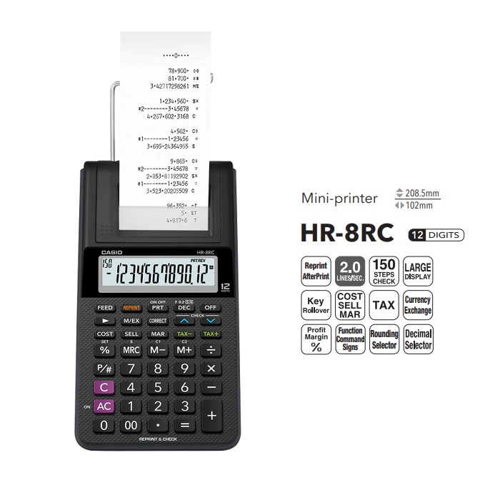 CASIO HR-8RC PRINTING CALCULATOR (12 DIGIT)