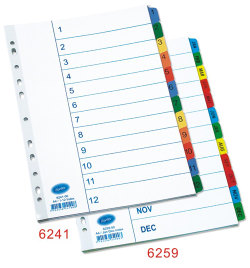 BANTEX 6259 A4 紙質顏色裱膠 JAN-DEC 月份分類頁