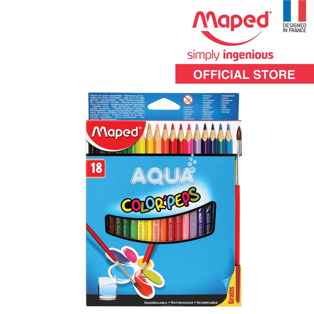 MAPED 836012 18色 水溶性三角木顏色筆 紙盒裝