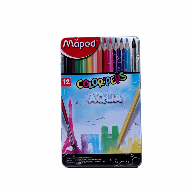 MAPED 836014 12色 水溶性三角木顏色筆 鐵盒裝