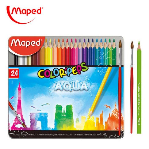 MAPED 836016 24色 水溶性三角木顏色筆 鐵盒裝