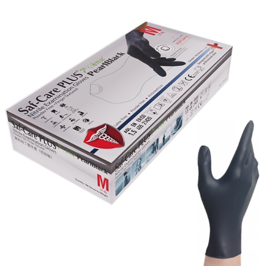 SAF-CARE PLUS 7TH SENSE PEARL BLACK 黑色無粉丁腈檢查手套 (±100PCS)