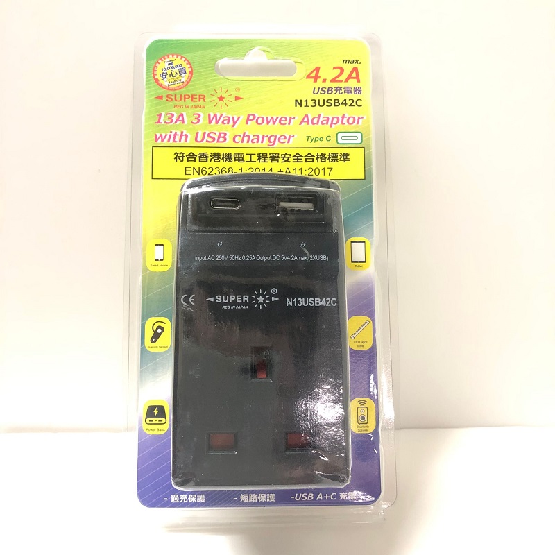 SUPER N13USB42C 黑色萬能蘇 13A X 3 + TYPE C X 1 + USB X 1