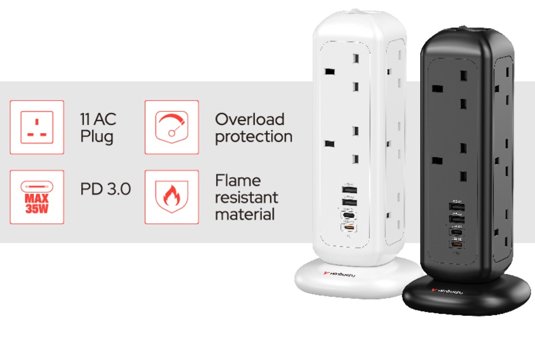 VERBATIM 32128 直立式拖板 11AC + 2 USB-C + 2USB-A (32128/32129)