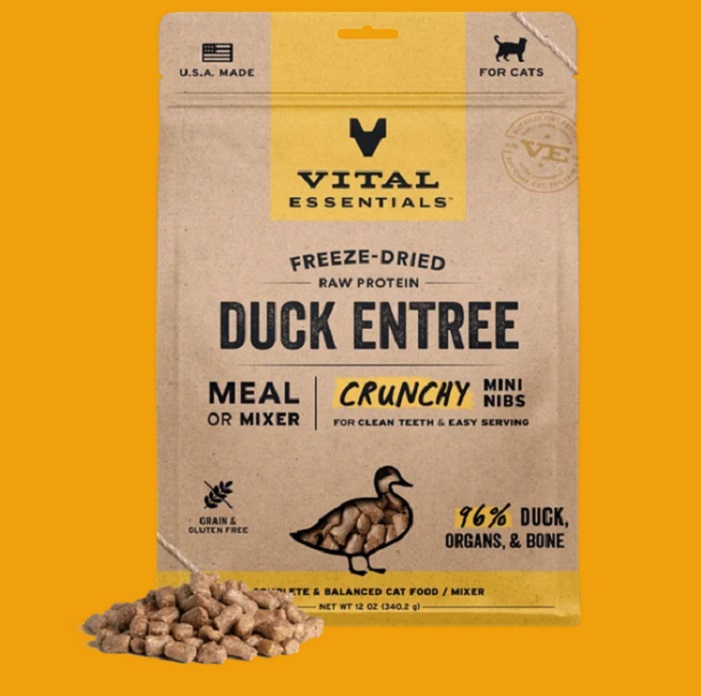 VITAL ESSENTIALS 冻乾肉粒鸭肉配方主食粮 (貓用) (8 oz /12 oz)