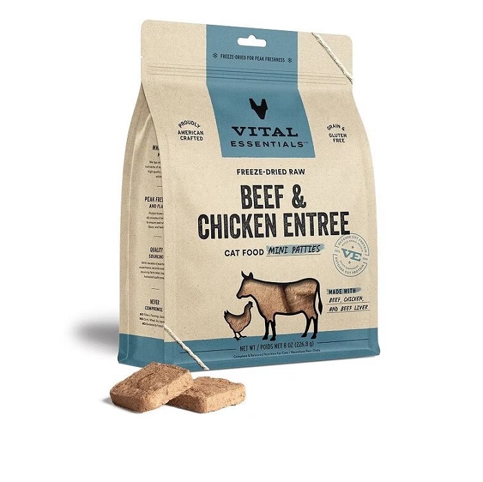 VITAL ESSENTIALS 冻乾肉饼牛肉鸡肉配方主食粮 (貓用) (3.75 oz /8 oz /15 oz)